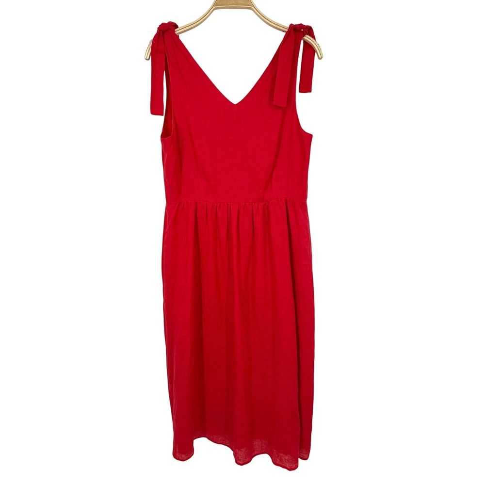 Charles Henry Midi Dress Womens Large Red Linen Tie Shoulder Button Front - Picture 2 of 11